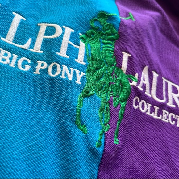 RALPH LAUREN BIG PONY COLLECTION Women Polo Shirt Size M/L Big Logo Color Block - Picture 6 of 12